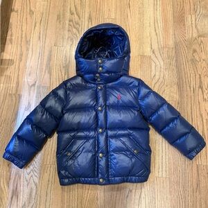 Boys Polo Ralph Lauren Down Navy Blue Puffer Jacket with Hood Size 6 Youth